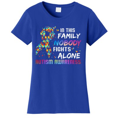 This Family Nobody Fight Alone Puzzle Piece Autism Awareness Gift Women's T-Shirt