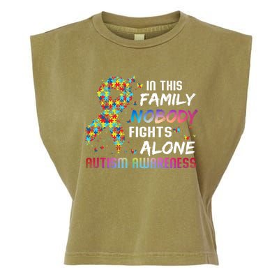 This Family Nobody Fight Alone Puzzle Piece Autism Awareness Gift Garment-Dyed Women's Muscle Tee