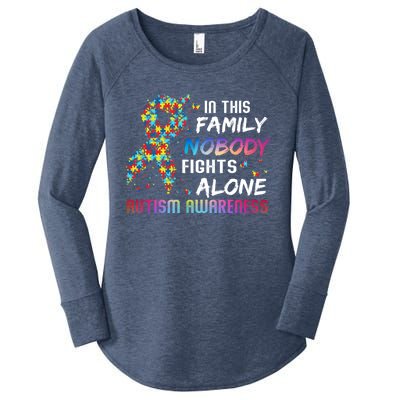 This Family Nobody Fight Alone Puzzle Piece Autism Awareness Gift Women's Perfect Tri Tunic Long Sleeve Shirt