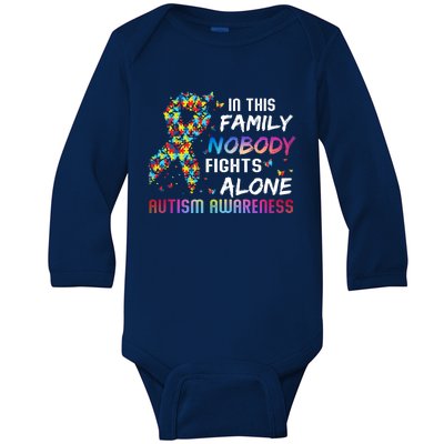 This Family Nobody Fight Alone Puzzle Piece Autism Awareness Gift Baby Long Sleeve Bodysuit