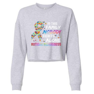 This Family Nobody Fight Alone Puzzle Piece Autism Awareness Gift Cropped Pullover Crew