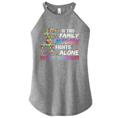 This Family Nobody Fight Alone Puzzle Piece Autism Awareness Gift Women's Perfect Tri Rocker Tank