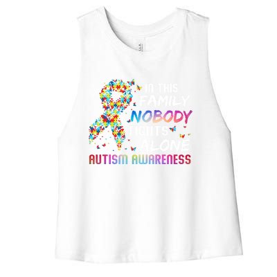 This Family Nobody Fight Alone Puzzle Piece Autism Awareness Gift Women's Racerback Cropped Tank