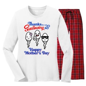 Thanks For Not Swallowing Us Happy Mother's Day Funny Women's Long Sleeve Flannel Pajama Set 