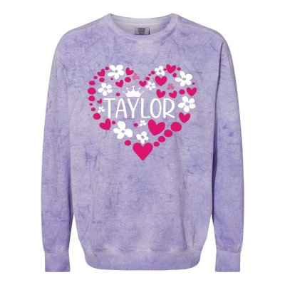 Taylor First Name I Love Taylor Girl Groovy 80s Pink White Colorblast Crewneck Sweatshirt