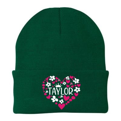 Taylor First Name I Love Taylor Girl Groovy 80s Pink White Knit Cap Winter Beanie