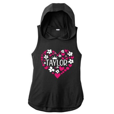 Taylor First Name I Love Taylor Girl Groovy 80s Pink White Ladies PosiCharge Tri-Blend Wicking Draft Hoodie Tank