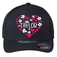 Taylor First Name I Love Taylor Girl Groovy 80s Pink White Flexfit Unipanel Trucker Cap