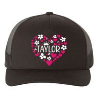 Taylor First Name I Love Taylor Girl Groovy 80s Pink White Yupoong Adult 5-Panel Trucker Hat