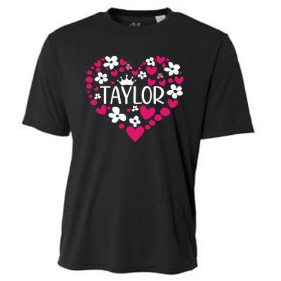 Taylor First Name I Love Taylor Girl Groovy 80s Pink White Cooling Performance Crew T-Shirt