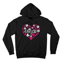 Taylor First Name I Love Taylor Girl Groovy 80s Pink White Hoodie