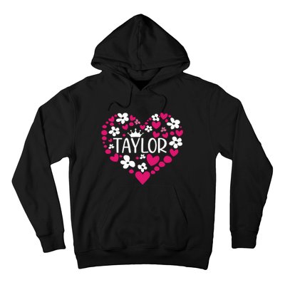 Taylor First Name I Love Taylor Girl Groovy 80s Pink White Hoodie