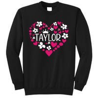 Taylor First Name I Love Taylor Girl Groovy 80s Pink White Sweatshirt