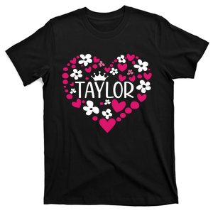 Taylor First Name I Love Taylor Girl Groovy 80s Pink White T-Shirt