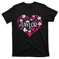 Taylor First Name I Love Taylor Girl Groovy 80s Pink White T-Shirt