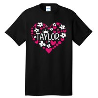 Taylor First Name I Love Taylor Girl Groovy 80s Pink White Tall T-Shirt