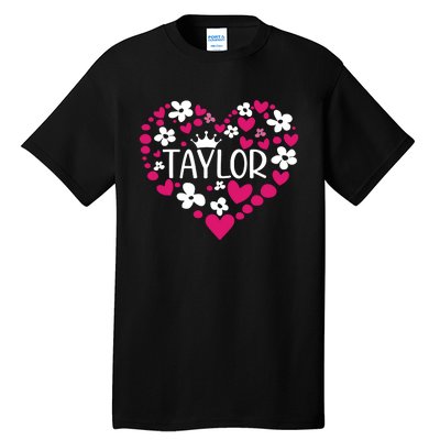 Taylor First Name I Love Taylor Girl Groovy 80s Pink White Tall T-Shirt