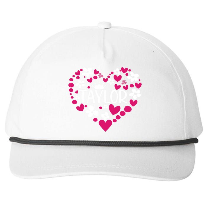 Taylor First Name I Love Taylor Girl Groovy 80s Pink White Snapback Five-Panel Rope Hat