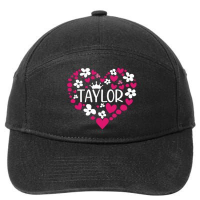 Taylor First Name I Love Taylor Girl Groovy 80s Pink White 7-Panel Snapback Hat