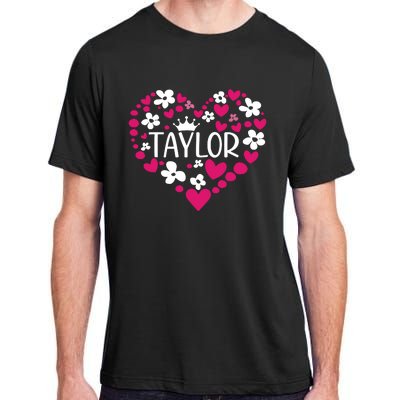 Taylor First Name I Love Taylor Girl Groovy 80s Pink White Adult ChromaSoft Performance T-Shirt