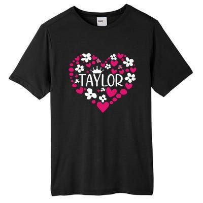 Taylor First Name I Love Taylor Girl Groovy 80s Pink White Tall Fusion ChromaSoft Performance T-Shirt