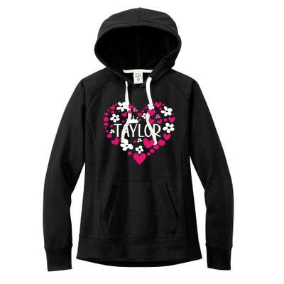 Taylor First Name I Love Taylor Girl Groovy 80s Pink White Women's Fleece Hoodie