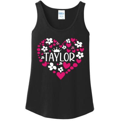 Taylor First Name I Love Taylor Girl Groovy 80s Pink White Ladies Essential Tank