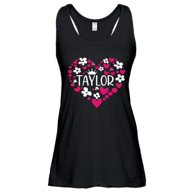 Taylor First Name I Love Taylor Girl Groovy 80s Pink White Ladies Essential Flowy Tank