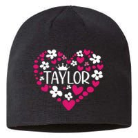 Taylor First Name I Love Taylor Girl Groovy 80s Pink White Sustainable Beanie