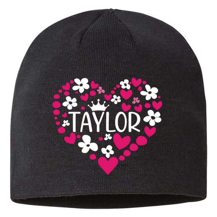 Taylor First Name I Love Taylor Girl Groovy 80s Pink White Sustainable Beanie