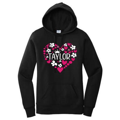 Taylor First Name I Love Taylor Girl Groovy 80s Pink White Women's Pullover Hoodie