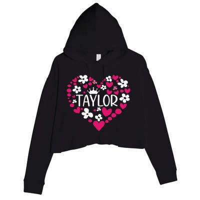 Taylor First Name I Love Taylor Girl Groovy 80s Pink White Crop Fleece Hoodie