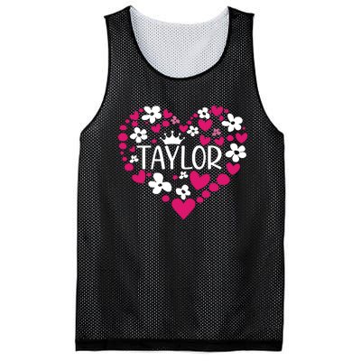 Taylor First Name I Love Taylor Girl Groovy 80s Pink White Mesh Reversible Basketball Jersey Tank