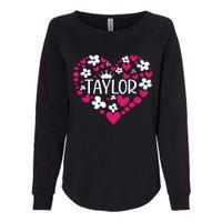 Taylor First Name I Love Taylor Girl Groovy 80s Pink White Womens California Wash Sweatshirt