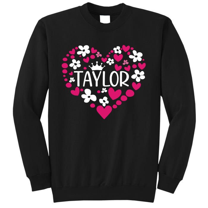 Taylor First Name I Love Taylor Girl Groovy 80s Pink White Tall Sweatshirt