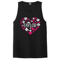 Taylor First Name I Love Taylor Girl Groovy 80s Pink White PosiCharge Competitor Tank