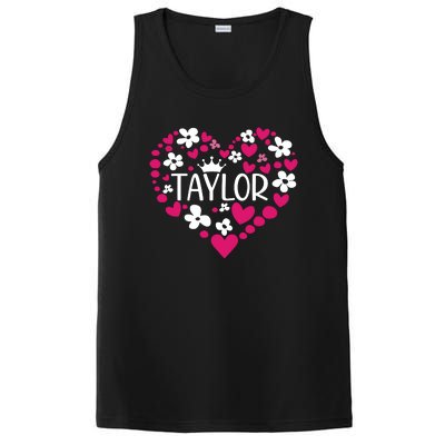 Taylor First Name I Love Taylor Girl Groovy 80s Pink White PosiCharge Competitor Tank