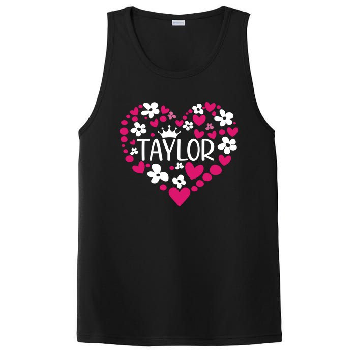 Taylor First Name I Love Taylor Girl Groovy 80s Pink White PosiCharge Competitor Tank