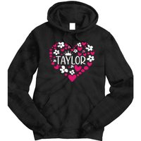 Taylor First Name I Love Taylor Girl Groovy 80s Pink White Tie Dye Hoodie