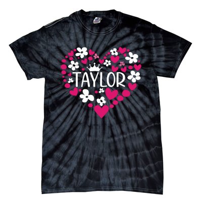 Taylor First Name I Love Taylor Girl Groovy 80s Pink White Tie-Dye T-Shirt