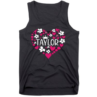 Taylor First Name I Love Taylor Girl Groovy 80s Pink White Tank Top