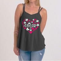 Taylor First Name I Love Taylor Girl Groovy 80s Pink White Women's Strappy Tank