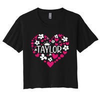 Taylor First Name I Love Taylor Girl Groovy 80s Pink White Women's Crop Top Tee