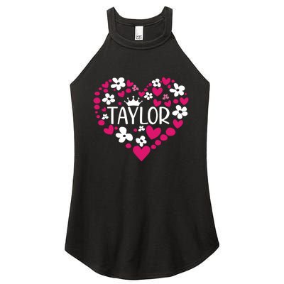 Taylor First Name I Love Taylor Girl Groovy 80s Pink White Women's Perfect Tri Rocker Tank