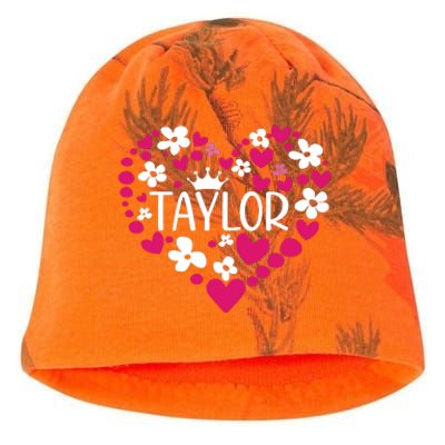 Taylor First Name I Love Taylor Girl Groovy 80s Pink White Kati - Camo Knit Beanie