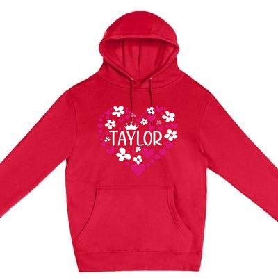 Taylor First Name I Love Taylor Girl Groovy 80s Pink White Premium Pullover Hoodie