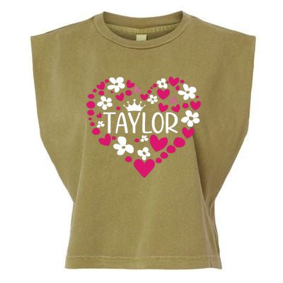 Taylor First Name I Love Taylor Girl Groovy 80s Pink White Garment-Dyed Women's Muscle Tee