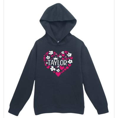 Taylor First Name I Love Taylor Girl Groovy 80s Pink White Urban Pullover Hoodie