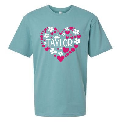 Taylor First Name I Love Taylor Girl Groovy 80s Pink White Sueded Cloud Jersey T-Shirt