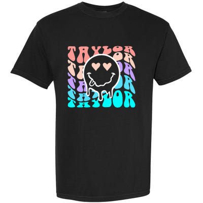 T.aylor First Name Retro Happy Face Groovy Birthday Gift Garment-Dyed Heavyweight T-Shirt